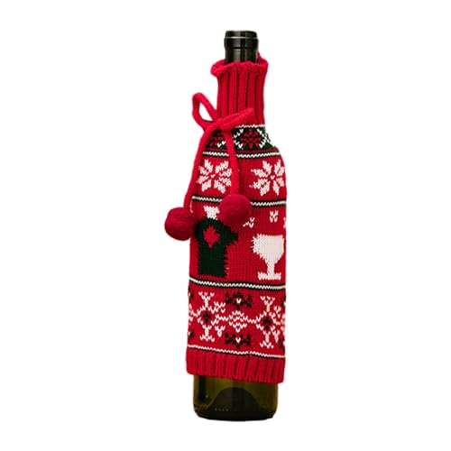 Qaonsciug Weinflaschenabdeckung für Weihnachten, flexibel, Pullover-Geschirr für Urlaubsdekoration, waschbar, gewebte Weinflaschen-Dekoration, a von Qaonsciug