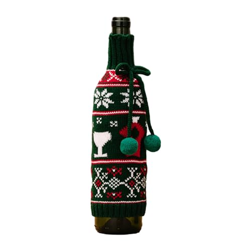 Qaonsciug Weinflaschenabdeckung für Weihnachten, flexibel, Pullover-Geschirr für Urlaubsdekoration, waschbar, gewebte Weinflaschen-Dekoration, grün von Qaonsciug