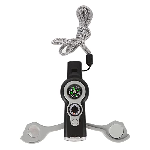 Funktionspfeife, 7-in-1 ABS-Kompass-Notfallpfeife mit Trageband für Erkundungen (Grau-weiß) von Qcwwy