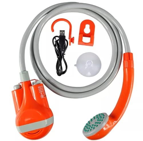 Tragbare Campingdusche Duschkopf mit Wasserpumpe, Gartendusche mit 2200mAh Abnehmbar Wiederaufladbare Batterie, USB-Kabel, 1.8m Schlauch, Mobiler Outdoordusche für Camping Wandern Reisen (Orange) von Qdreclod