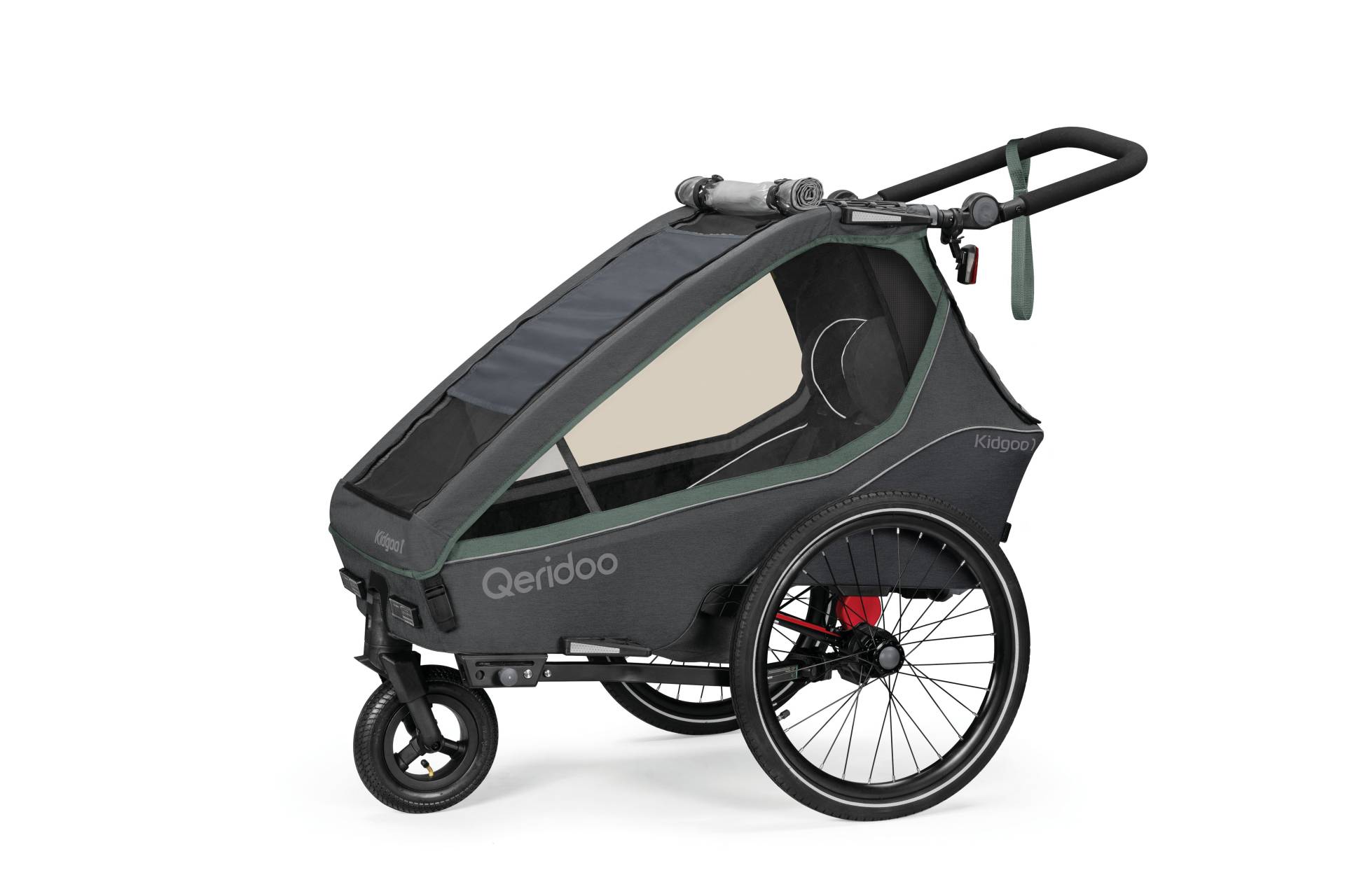 Qeridoo Kidgoo1 Kinder Fahrradanhänger Klappbar Modell 2023 gefedert grün von Qeridoo