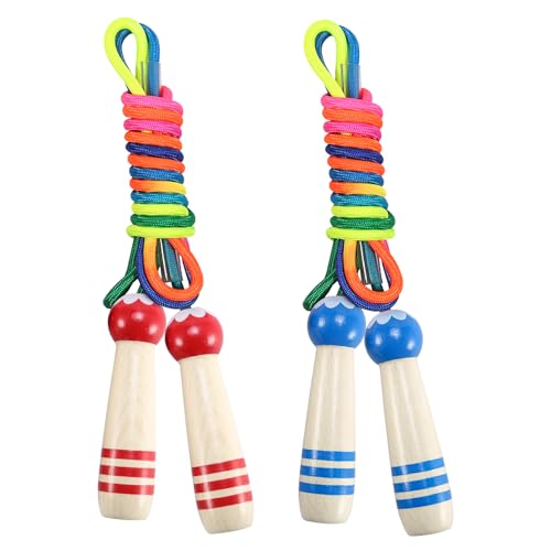 Qetlavee Springseil Kinder, 2 Stück 220CM Verstellbare Seilspringen, mit Marineblaues und Rotes Griff, Skipping Rope, 7 Farben Regenbogen, Springseil für Kinder ab 6, 7, 8, 9, 10 Jahre von Qetlavee