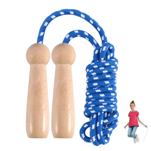Qetlavee Springseil Kinder, 220CM Verstellbare Seilspringen, Jump Rope mit Holzgriff, Skipping Rope Springseil für Kinder ab 6 7 8 9 10 Jahre von Qetlavee
