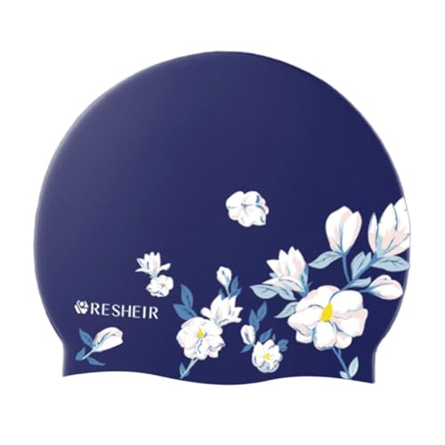 Qianly Damen Badekappe mit Blumenmuster, Badekappe mit Ohrenschutz für Haare und Erwachsene von Qianly
