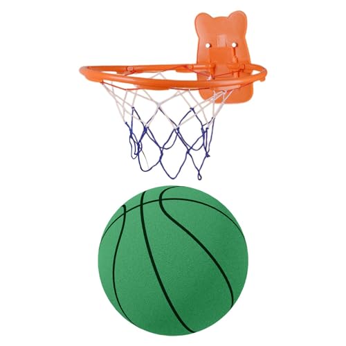 Qianly Leiser Basketball mit Korb, Interaktives Spielzeug für Familien, Tragbarer Übungsball, Pädagogisch Wertvoll, Grün von Qianly
