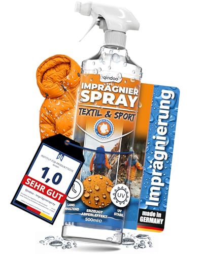 Qindoo Textil Imprägnierspray Jacke 500 ml gegen Regen & Schmutz für Jacken, Outdoor, Sport Textilien I effektive Versieglung I Imprägnierung für Textilien mit Bester Waschbeständigkeit (0,5 Liter) von Qindoo