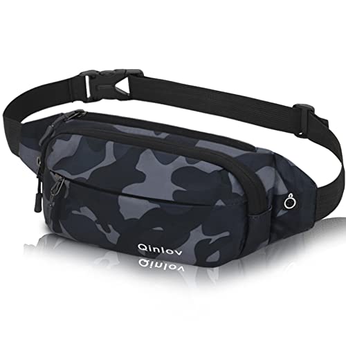 Bauchtasche Gürteltasche für Herren Damen Hüfttasche Sport Wasserdicht Stylisch Hip Bum Waist Fanny Pack für Outdoor Reise Wandern Hundetraining (Tarnung Schwarz) von Qinlov