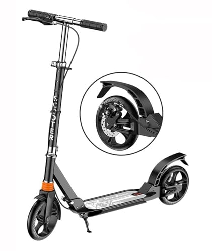 Roller, zusammenklappbarer 2-Rad-Roller, höhenverstellbar in 4 Stufen, vergrößerte und verbreiterte Pedale, Tragfähigkeit 100 kg, Doppelbremssystem, für Erwachsene und Jugendliche Black von QmEna