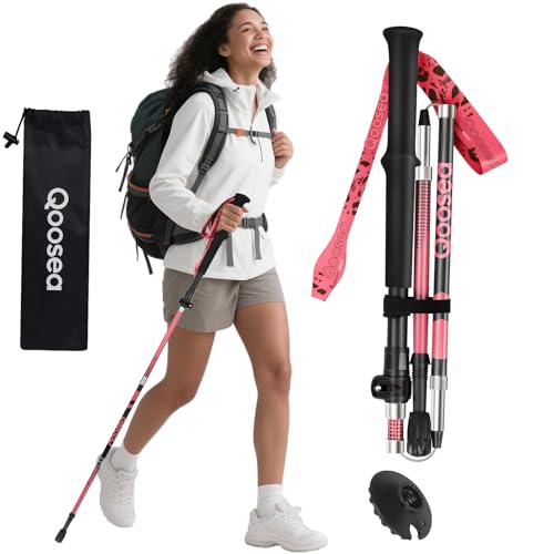 Qoosea Wanderstöcke für Damen, Premium Walking Stöcke Teleskop 110-125cm, [Kohlefaser] Faltbar Trekkingstöcke mit Gummipuffer & Tasche, Hiking Poles für Wandern, Nordic Walking und Skitouren von Qoosea