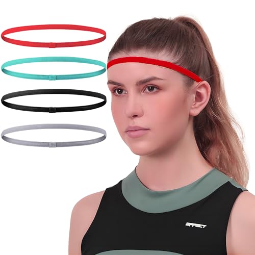 Qrity 4 Stück Stirnband Sport Damen Herren, Dünn Haarband, Skinny Headbands, Sport Stirnband, Dehnbar Haarband für Jogging, Laufen, Fahrrad von Qrity