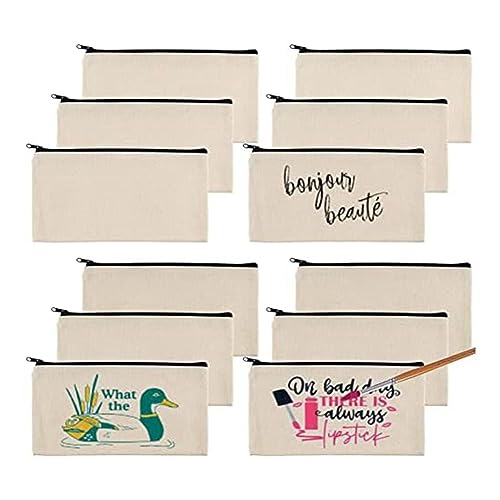 Qtynudy 12-Teilige Leere Canvas-, Federmäppchen, Einfarbige Canvas-Reißverschlusstaschen, zum Malen, für die Schule, für Den Organizer von Qtynudy