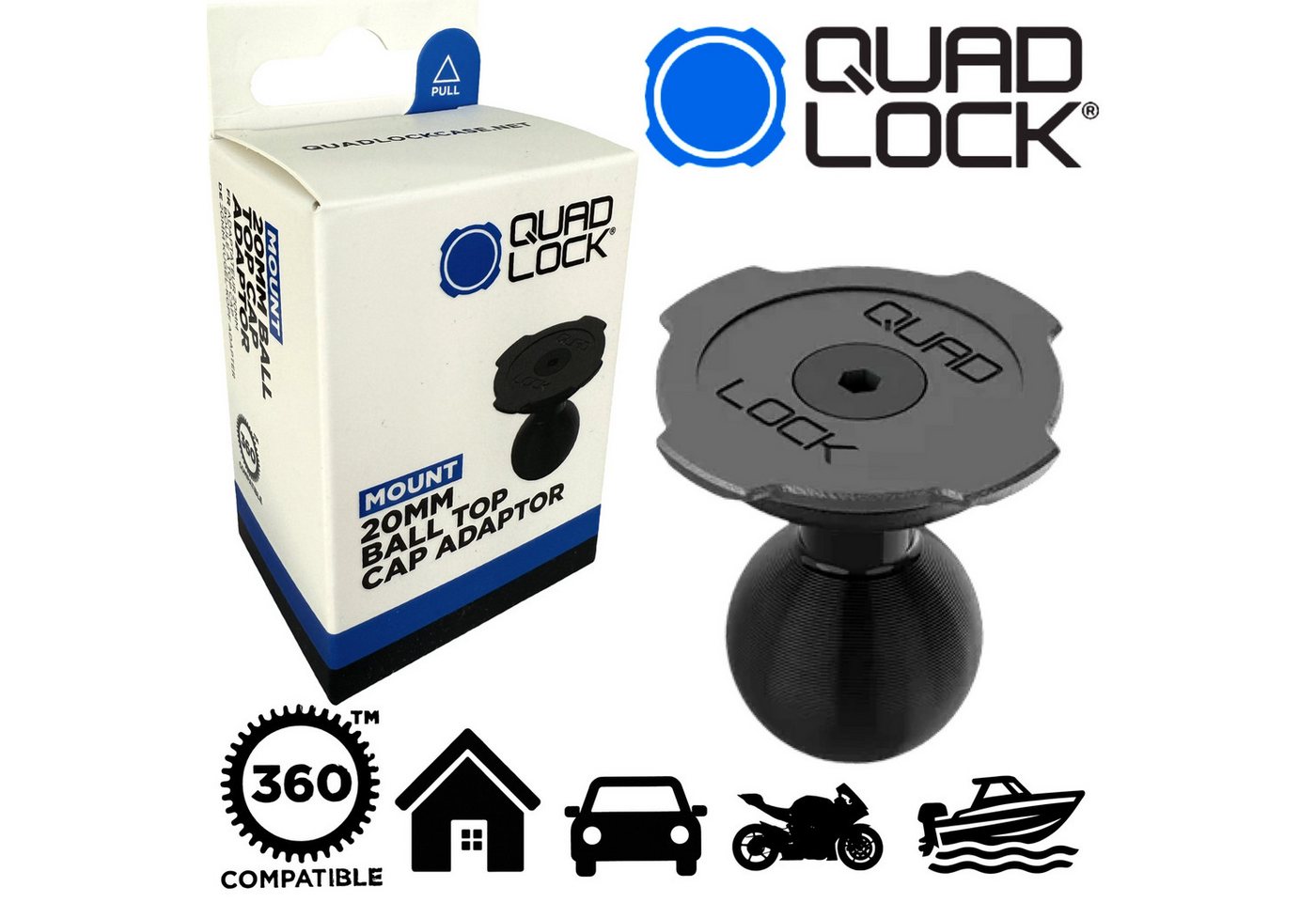 Quad Lock Handy-Halterung QUAD LOCK 360 1" Zoll (24mm) Top Cap Adapter Gelenk Handy Cam Halter von Quad Lock