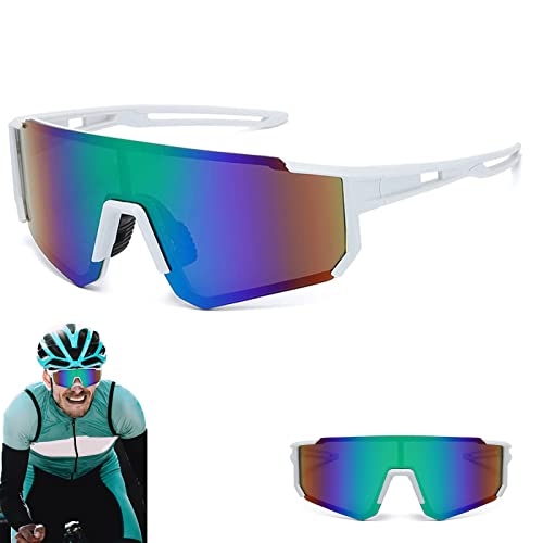 Queerelele Sportbrille Fahrradbrille Fahrradbrille Winddicht UV 400 Polarisierte Fahrradbrille Rennrad Brille für Outdooraktivitäten Wie Radfahren Laufen Klettern Autofahren Angeln Golf (White Green) von Queerelele