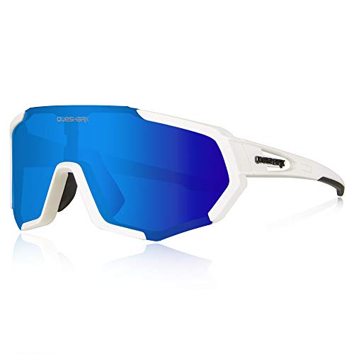 Queshark Sportbrillen Fahrrad Brillen Damen Herren Polarisierte UV400 Schutz mit 3 Wechselgläser Radbrillen für Outdoor-Sport Radfahren Motorradfahren Laufen Angeln Golf von Queshark
