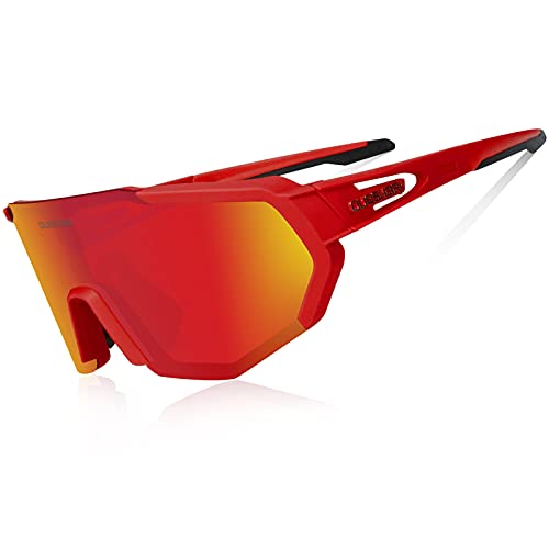 Queshark Fahrradbrille,TR90 Unbreakable Frame Polarisierte Sport Sonnenbrille,Fahrradbrille für Männer Frauen mit 3 Wechselobjektiven,zum Fahren Angeln Glof Baseball Laufen von Queshark