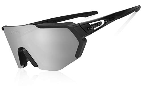 Queshark Fahrradbrille,TR90 Unbreakable Frame Polarisierte Sport Sonnenbrille,Fahrradbrille für Männer Frauen mit 5 Wechselobjektiven,zum Fahren Angeln Glof Baseball Laufen von Queshark