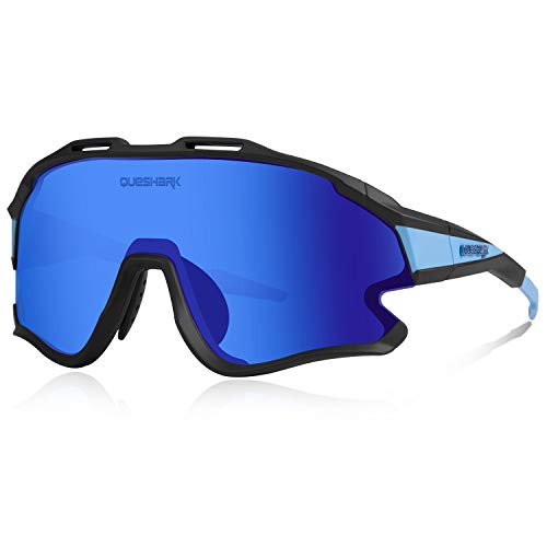 Queshark Fahrradbrille TR90 Unbreakable Frame für Männer Frauen mit 1 Polarisierte Linse 3 HD Linse, Anti-UV400 zum Fahren Angeln Laufen Wandern QE0051 von Queshark
