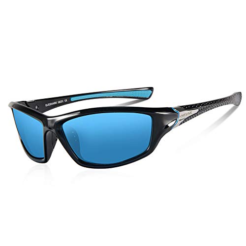 Queshark Polarisierte Sonnenbrille Ultraleichter TR90 Rahmen Sport Sonnenbrille für Skifahren Golf Laufen Radfahren (Schwarz Blau) von Queshark