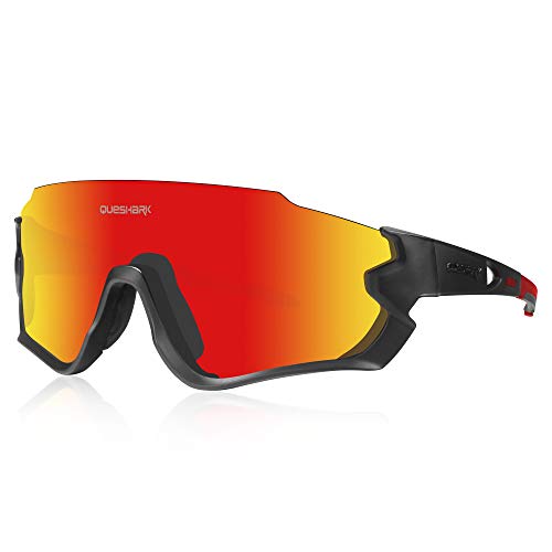 Queshark Polarisierte Sportbrille,Sonnenbrille Fahrradbrille,4 Austauschbare Linse,UV-Schutz Polarisierte Sportsonnenbrille für Baseball Wie Herren Autofahren Laufen Radfahren Angeln von Queshark