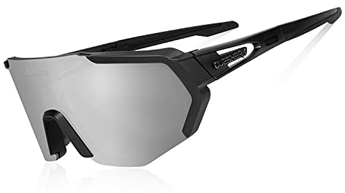 Queshark Fahrradbrille,TR90 Unbreakable Frame Polarisierte Sport Sonnenbrille,Fahrradbrille für Männer Frauen mit 3 Wechselobjektiven,zum Fahren Angeln Glof Baseball Laufen von Queshark