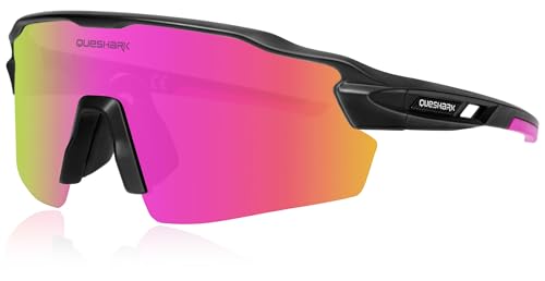 Queshark Schnelle Brille Polarisierte, Fahrradbrille Herren Damen, Rennrad Brille mit 1 Linse oder 4 austauschbaren Linsen, TR90-Rahmen&UV400-Schutz, Sport Sonnenbrille zum Radfahren Laufen Autofahren von Queshark