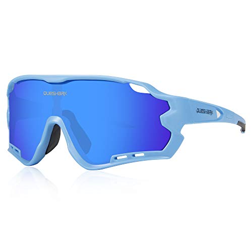 Queshark Sport Sonnenbrille Fahrradbrille Sportbrille mit UV400 4 Wechselgläser Linse für Outdooraktivitäten wie Radfahren Laufen Klettern Autofahren Laufen Angeln Golf Unisex von Queshark