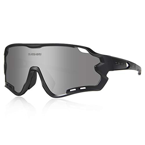 Queshark Sport Sonnenbrille Fahrradbrille Sportbrille mit UV400 4 Wechselgläser Linse für Outdooraktivitäten wie Radfahren Laufen Klettern Autofahren Laufen Angeln Golf Unisex von Queshark