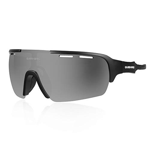 Queshark Sport Sonnenbrille Fahrradbrille Sportbrille mit UV400 4 Wechselgläser inkl Schwarze polarisierte Linse für Outdooraktivitäten wie Radfahren Laufen Klettern (C01) von Queshark