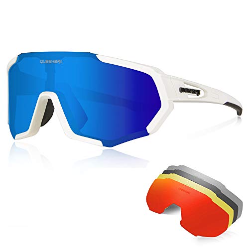 Queshark Sportbrillen Fahrrad Brillen Damen Herren Polarisierte UV400 Schutz mit 5 Wechselgläser Radbrillen für Outdoor-Sport Radfahren Motorradfahren Laufen Angeln Golf von Queshark
