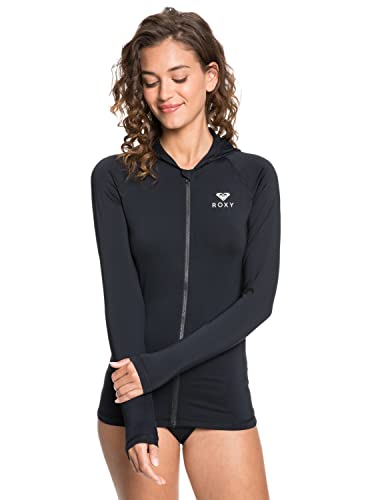 Roxy Essentials - Langärmliger Rashguard mit Reißverschluss, Kapuze und UPF 50 für Frauen Schwarz von Quiksilver