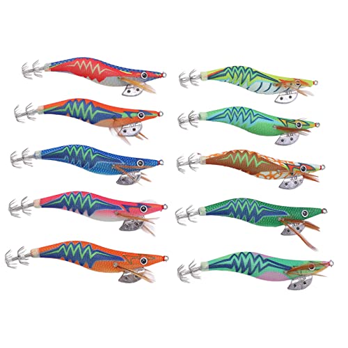 Qukaim Angelköder für Holzgarnelen, Tintenfisch, Jig, Angelköder mit lebensechten 3D-Augen, leuchtendem Schwanz, Salzwassergarnelenköder, 3.0# von Qukaim