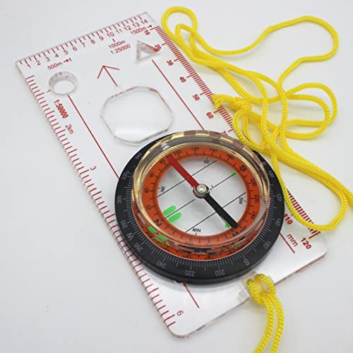 Qukaim Kunststoff-Kompass Kartenlineal Kunststoff Orientierungskompass für den Außenbereich, tragbarer Pfadfinder-Kompass mit mehreren Skalen von Qukaim