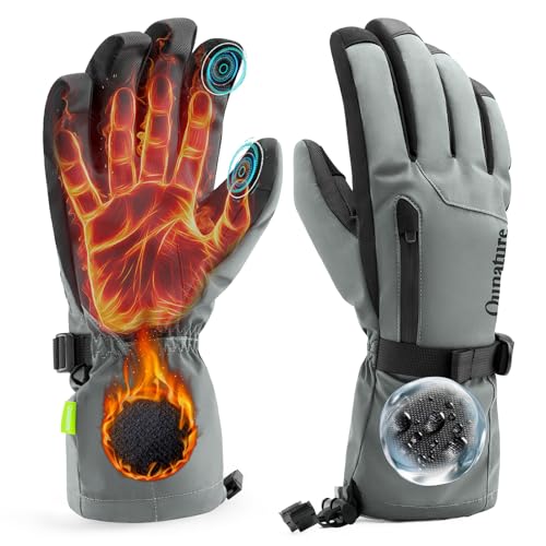 Qunature Ski Handschuhe Damen/Herren Skihandschuhe Thermo Winterhandschuhe Touchscreen wasserdichte Winddichte Schneehandschuhe XS-XL für Winter-Sports Skifahren, Snowboarden, Wandern Grau M von Qunature