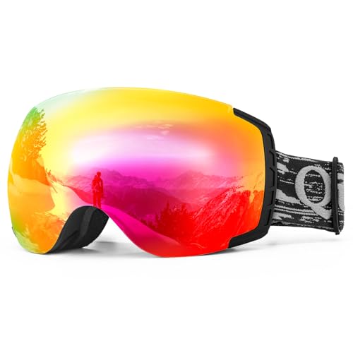 Qunature Skibrille Schneebrille UV-Schutz Ski Brille Dual Lens Anti-fog Sphärische Kompatibler Helm Verspiegelte Snowboardbrille für Brillenträger Damen/Herren, Skifahren, Snowboarden Schwarz von Qunature