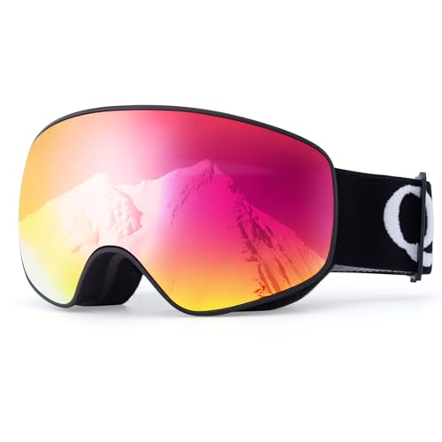 Qunature Skibrille Snowboardbrille Mädchen/Jungen UV-Schutz Ski Brille Anti-fog Helmkompatible Sphärische Verspiegelte Schneebrille für Jugendliche Skifahren, Snowboarden Schwarz von Qunature