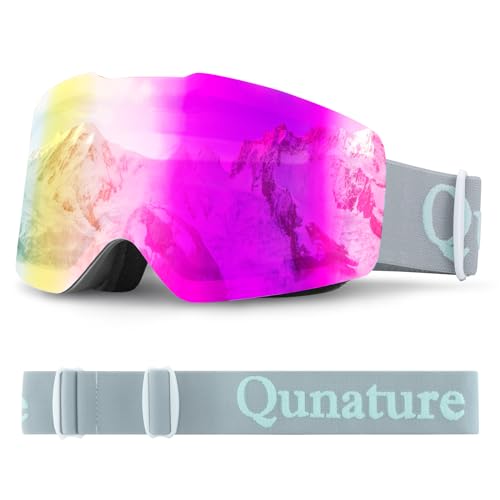 Qunature Skibrille Snowboardbrille UV-Schutz Ski Brille Damen/Herren Brillenträger Anti-Fog Helmkompatible Atmungsaktive Schneebrille für Unisex Erwachsene, Skifahren, Snowboarden Grau von Qunature