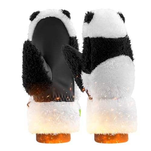 Qunature Skihandschuhe Panda-Design Handschuhe für Kinder von 4–12 Jahren Warme Thermo Winddichte Fleece-Handschuhe ideal für Winteraktivitäten wie Skifahren, Snowboarden, Eislaufen von Qunature