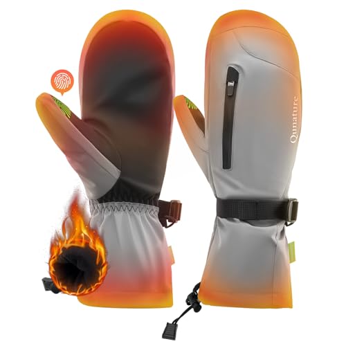 Qunature Skihandschuhe Thermo Winddichte Handschuhe wasserdichte Warme Schneehandschuhe Vollfingerhandschuhe mit Touchscreen für Winter Outdoor-Aktivitäten wie Skifahren Damen/Herren Grau M von Qunature