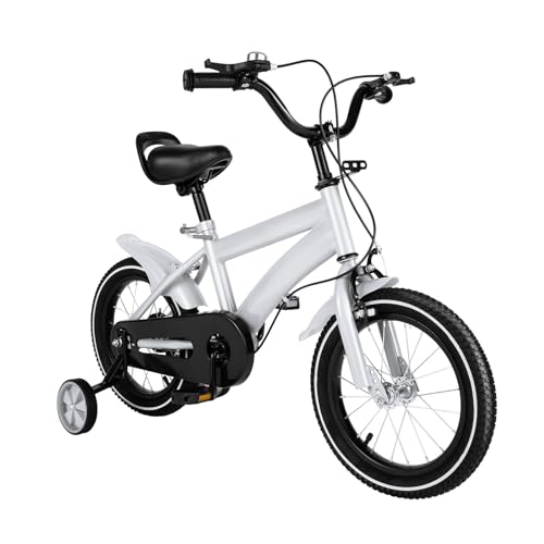 Qussse Kinderfahrrad 14 Zoll Fahrrad Kohlenstoffstahlrahmen Höhenverstellbar Kinderfahrräder Jungen Mädchen mit Abnehmbare Stützräder Unisex ab 3-6 Jahre Fahrrad (Weiß) von Qussse