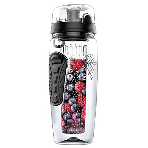 Qwertfeet 1000Ml / 32Oz Frucht Infusion Infuser Wasserflasche Kunststoff Detox Gesundheit - Schwarz von Qwertfeet