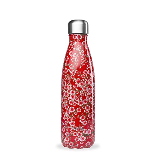 QWETCH - Isothermische Originals Flasche - Flowers Rot 500ml - Nomadische Edelstahlflasche - 24h Kalt und 12h Warm - Wasserdicht, BPA-frei & wiederverwendbar von QWETCH