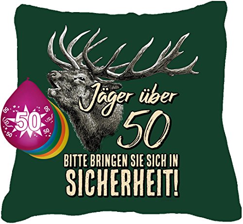 MakenGO & Co. KG Fun-Shirts-Geschenke-Textildruck Kissen Jaeger ueber 50 + 5 Luftballons von RAHMENLOS