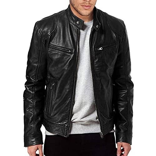 RAINCL Herren Lederjacke Street PU Kleidung Plus Größe Motorrad Reißverschluss Mantel Top,Schwarz,XL von RAINCL