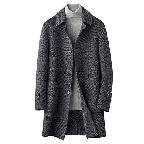 RAINCL Herren Mittellang Doppelseitige Tweed Business Tweed Jacke Trenchcoat Gestreifte Wolle Tweed Mantel,Grau,XXL von RAINCL