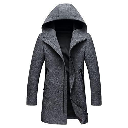 RAINCL Herren Wollmantel Winterjacke Mit Kapuze Business Casual Woollen PEA Kleidung Mantel,Grau,XXL von RAINCL