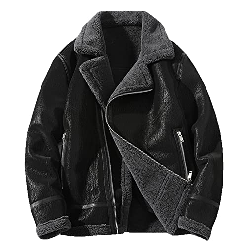 RAINCL Samt Lederjacke Herren High-End Lose Kunstfell EIN Warmer Dicker Schöner Mantel,Schwarz,5XL von RAINCL