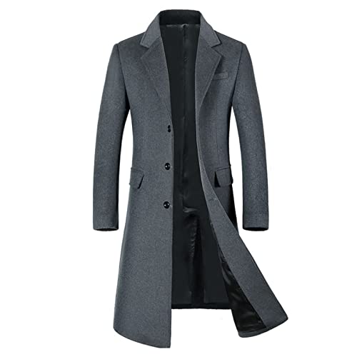 RAINCL Wolle Trenchcoat Winter Kaschmir Herren Slim Fit Woolen PEA Mantel Winderbreaker,Grau,XL von RAINCL