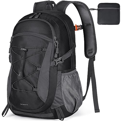 RAINSMORE Wanderrucksack Herren Damen 40L Wasserdichter Rucksack Leicht Groß Reiserucksack Trekkingrucksack mit Reflexstreifen Für Klettern Radfahren Bergsteigen Reisen Schwarz von RAINSMORE