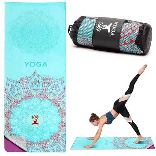 RANJIMA Yoga Handtuch Rutschfest, 185×65cm Schnelltrocknendes Yoga mit Mesh Mikrofaser Sporthandtuch als Matte, Decke oder Fitness-Zubehör Saugfähig Schnelltrocknend Yogatuch für Pilates Hot Yoga gym von RANJIMA