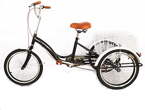 RANZIX 20" Single Speed Erwachsener Raddreirad, Erwachsene 3 Rad Fahrrad Radfahren Pedal Bike mit Weißer Korb für Outdoor Sports Shopping von RANZIX